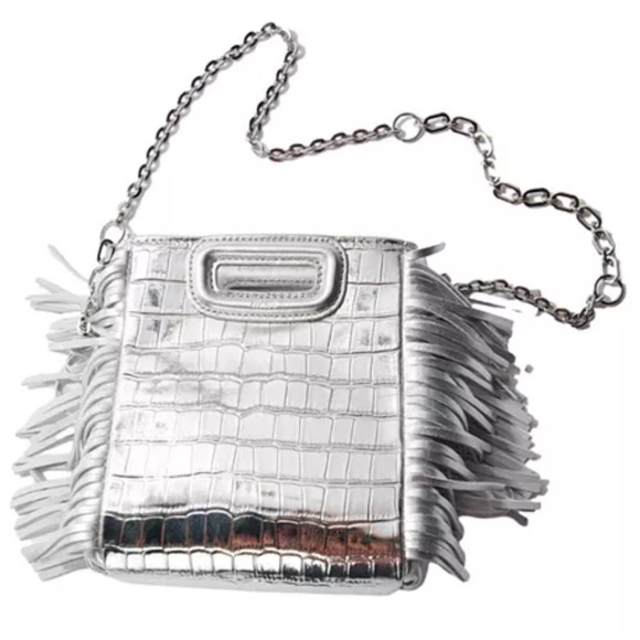 Maje Silver Croc-Embossed Fringe Mini M Bag - Picture 6 of 6